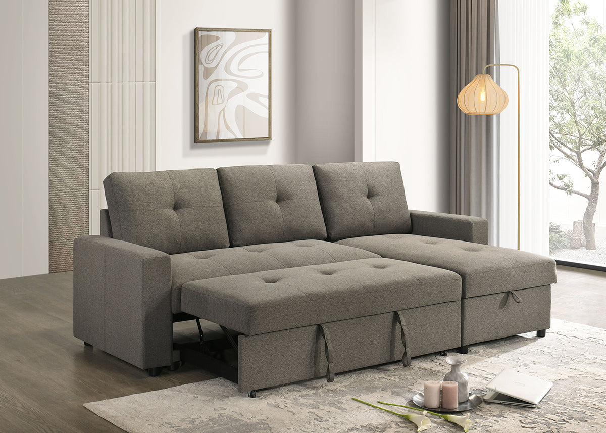 Giorgi Linen-Look Sectional with Pull-Out & Storage Chaise - Light Brown