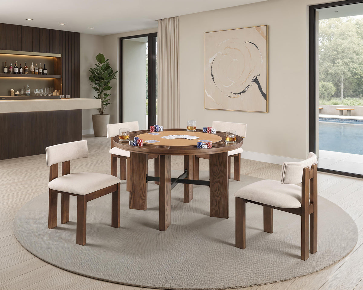 Gaetani 48" Round Game & Dining Table with Cup Holders - 5pcs- Game Table + 4 Side Chairs