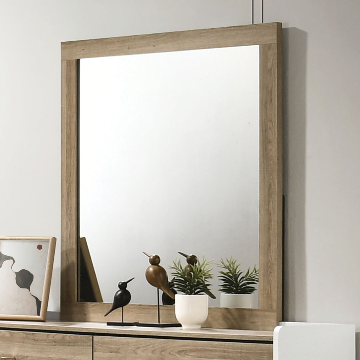 Posey Channeled Upholstered Shelf Bed & Bedroom Set - Mirror