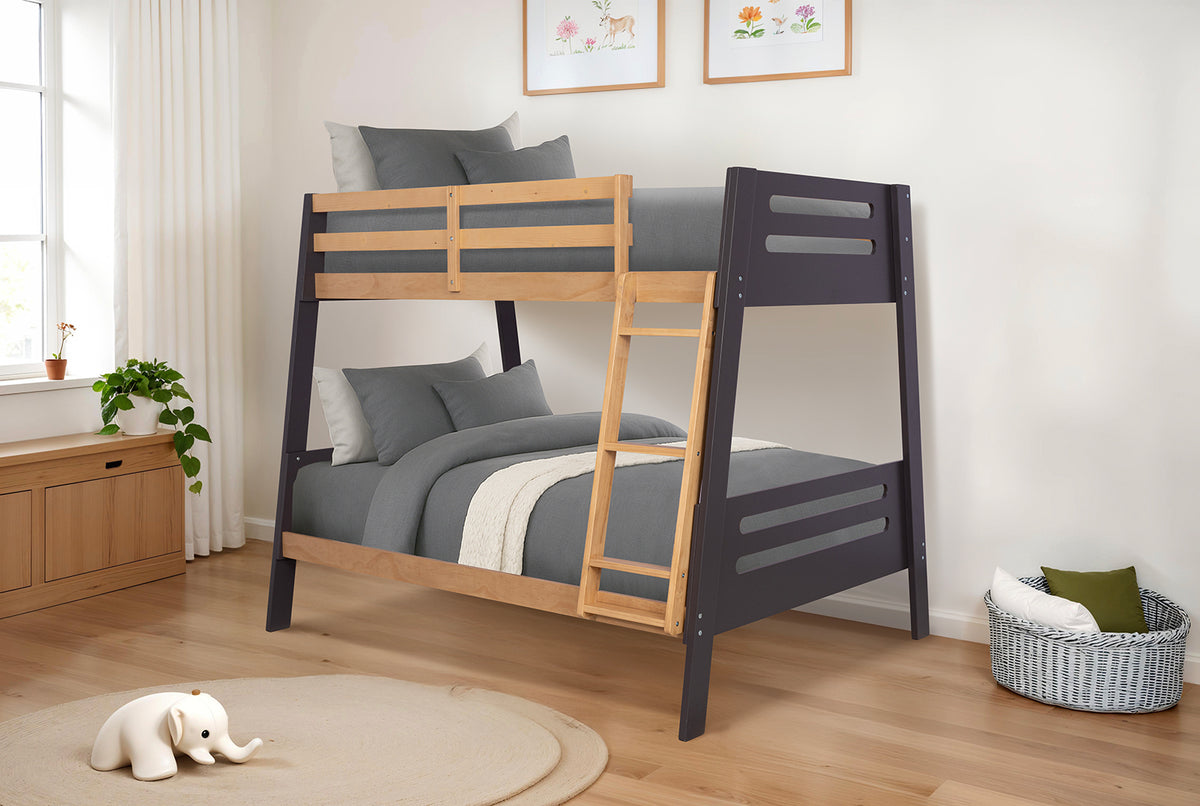 Kallen Contemporary Twin over Full Bunk Bed with Angled Ladder - Mauve/Oak