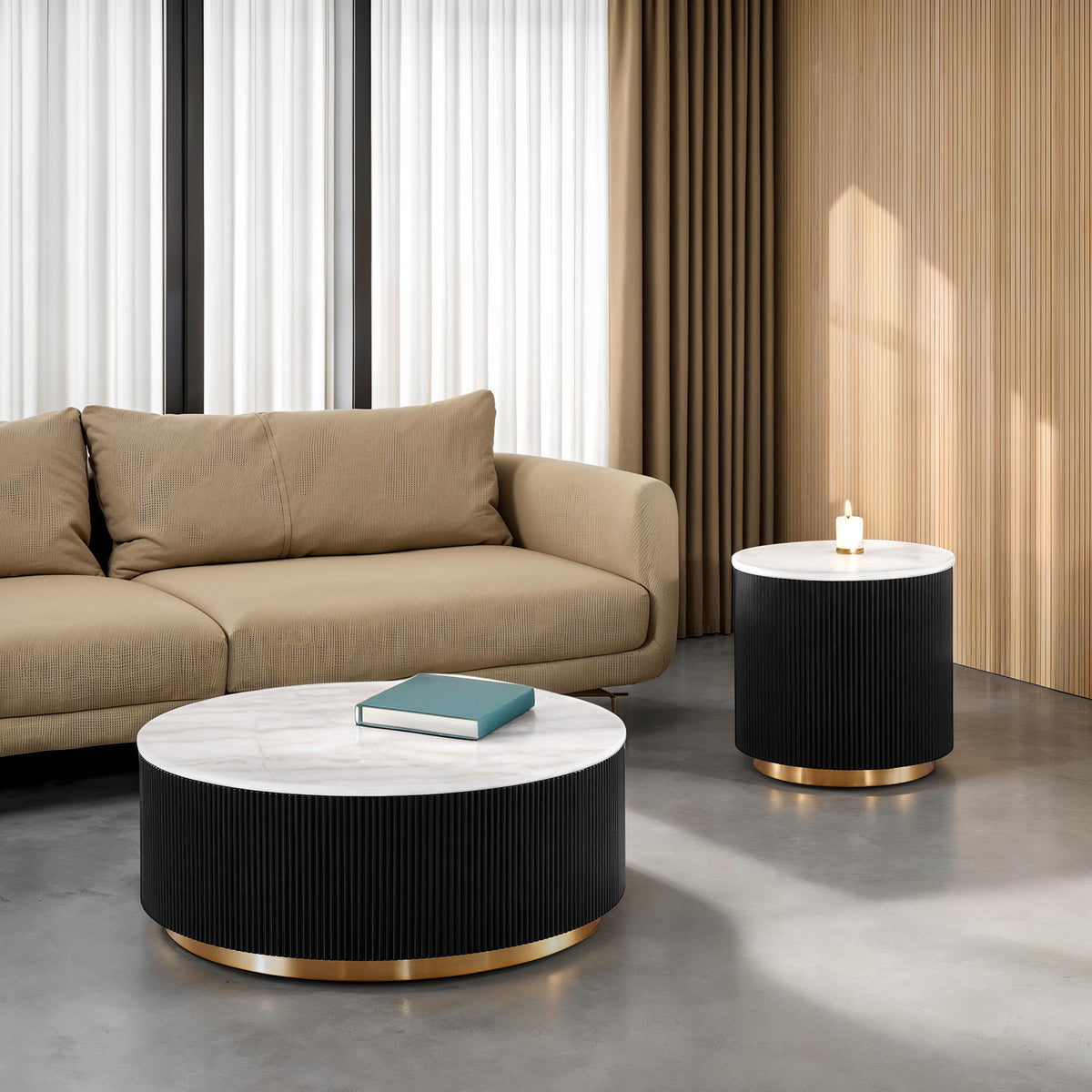 Virden Genuine Marble Cocktail & End Tables - Round Cocktail Table