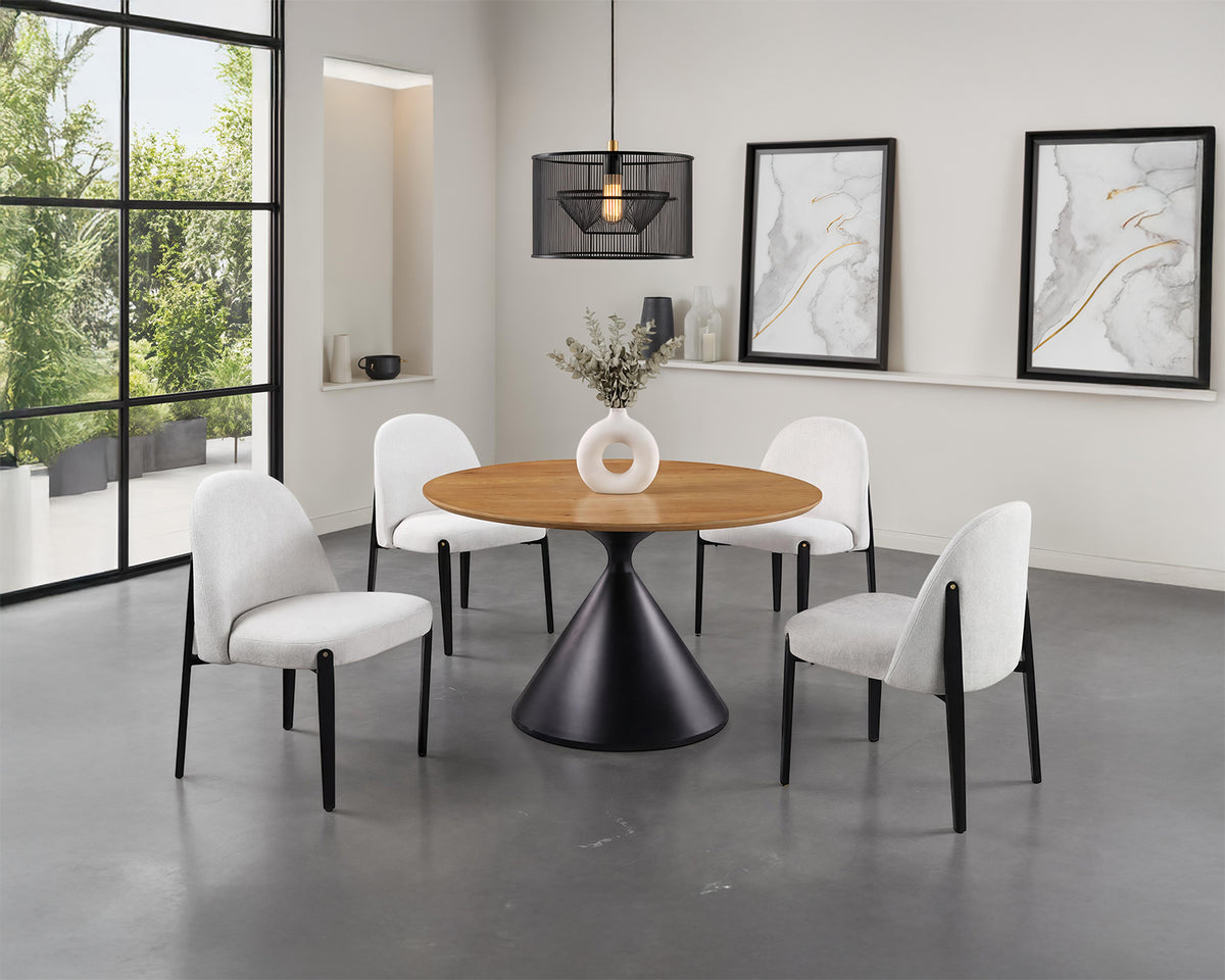 Athan Contemporary 47" Round Dining Table & Set - 5pcs- Round Table + 4 Borden Side Chairs