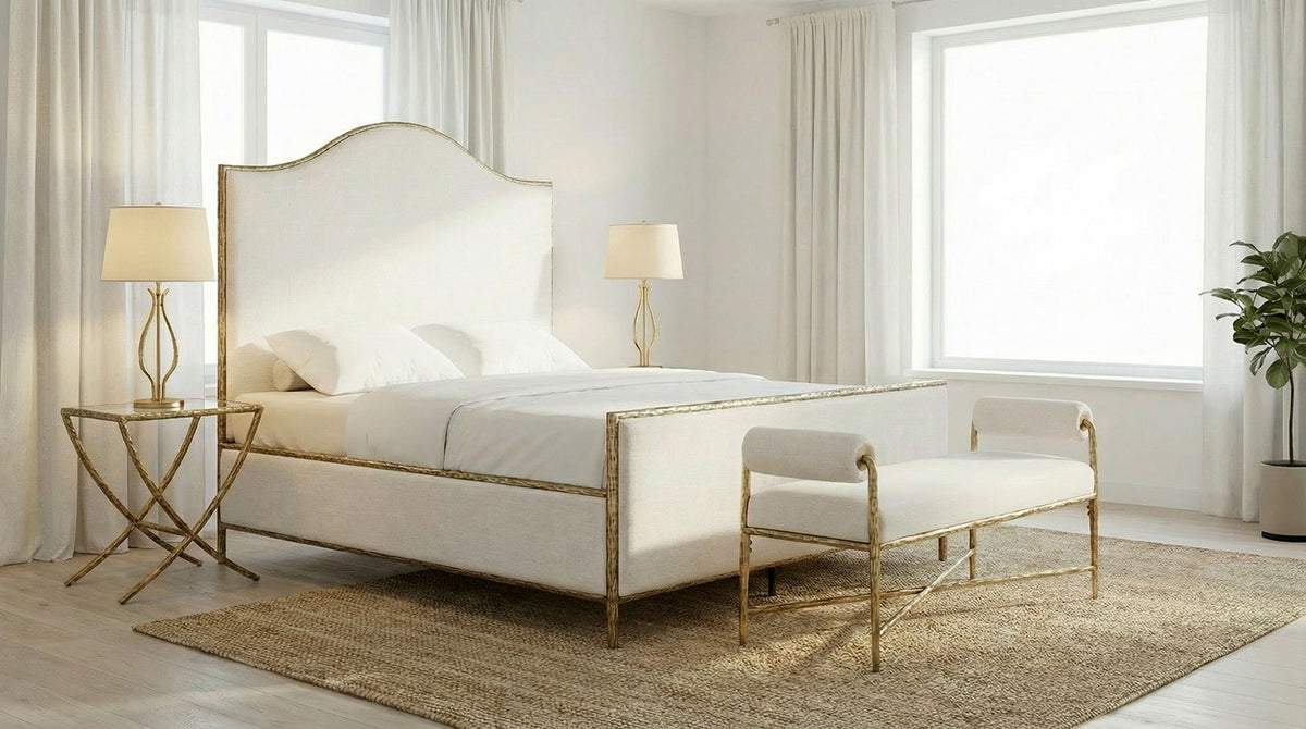 Vilna Contemporary Forged Steel Upholstered Bed & Bench - Full Bed