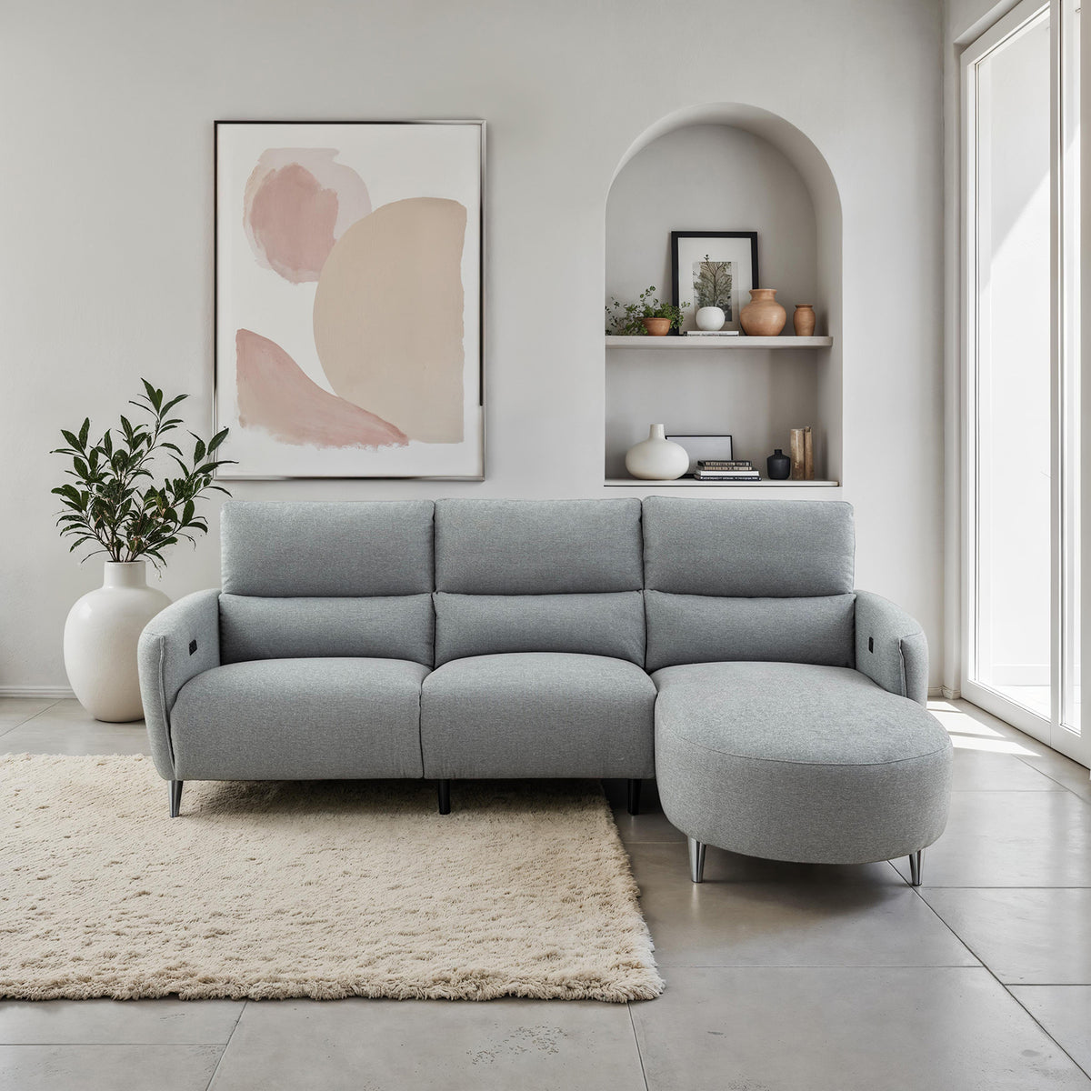 Galten Contemporary Power Reclining Sectional with Chaise & USB Ports - Right Chaise