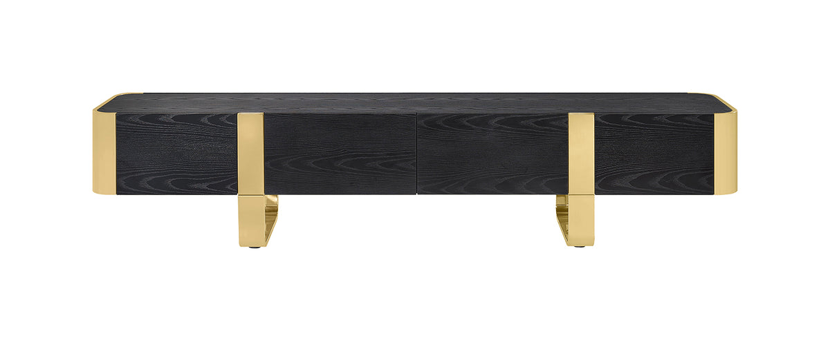 Larvik 79" Contemporary TV Stand - Stainless Steel Frame with Soft-Closing Doors