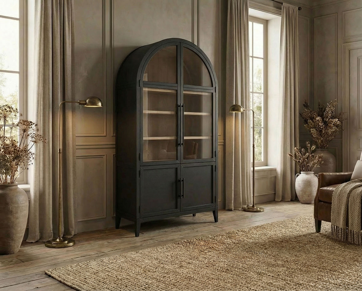 Minster Modern Farmhouse Arched Display Cabinet - Black