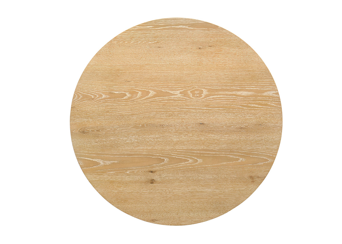 Olgod Round Pedestal Coffee & End Table - Cross Cutout Base in Oak or Walnut