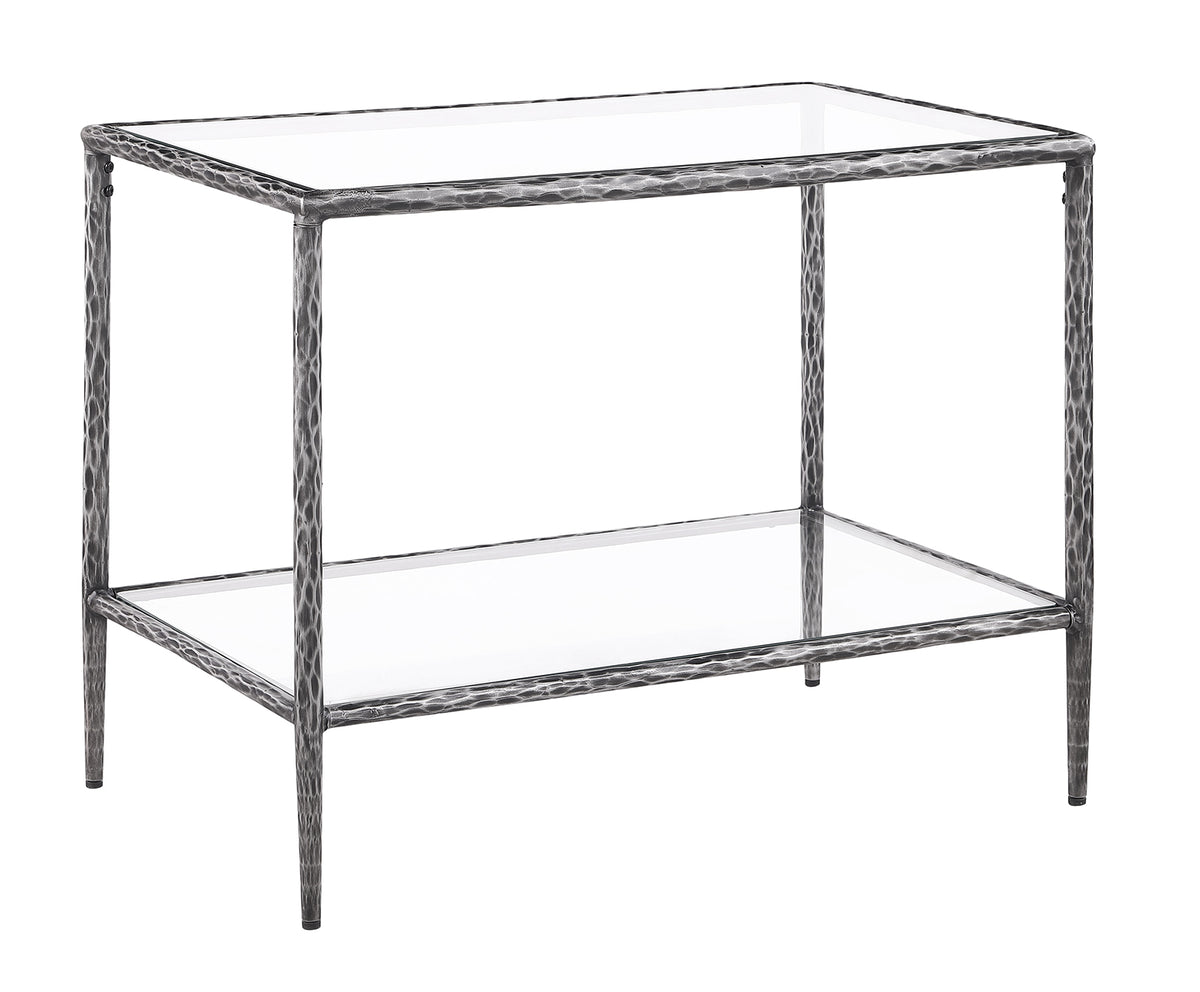 Helma Tempered Glass Coffee & End Table with Forged Metal Base - End Table