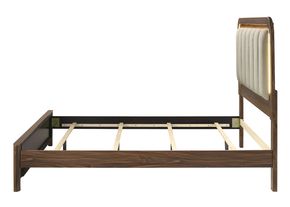 Hayward Mid-Century Modern Bedroom Collection - LED Channeled Headboard Bed, Dresser, Chest & USB Nightstand in Walnut