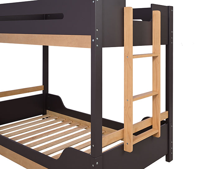 Nestor Twin over Twin Wooden Bunk Bed with Attached Ladder - Low Profile in Purple Mauve/Natural Finish - fm-bk201bk-t-wb-2