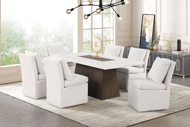 Grasten Contemporary Marble Top Dining Collection - 70" Dining or 54" Counter Height Table & Sets in Dark Walnut - fm3332db-t-7pc-00wh-1