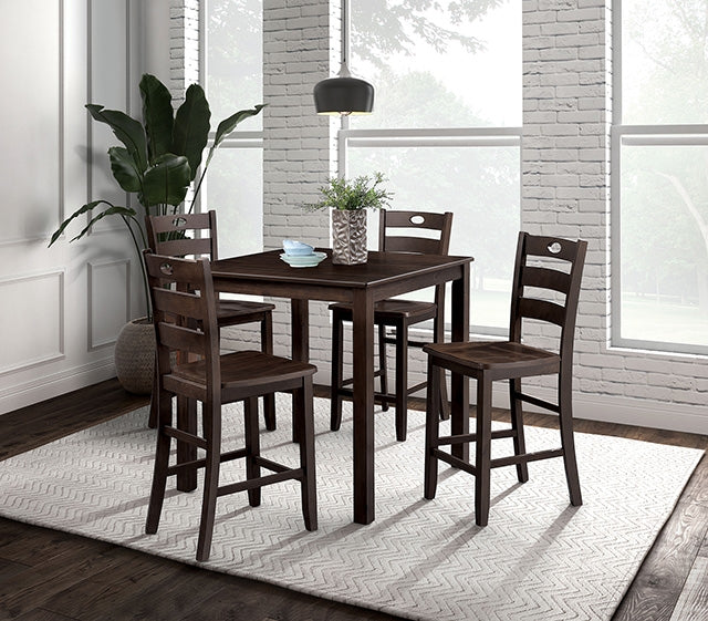 Lubbock 5-Piece Square Dining Set - Standard or Counter Height with Slat Back Chairs in Espresso, Gray or Walnut - fm3419ex-pt-5pk-1-z