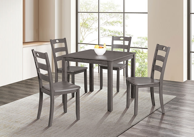 Lubbock 5-Piece Square Dining Set - Standard or Counter Height with Slat Back Chairs in Espresso, Gray or Walnut - fm3419gy-t-5pk-1-z