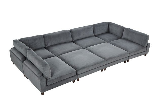 Dagenham Contemporary Modular Sectional Sofa - Corduroy Velvet with Adjustable Back Support - fm6800gy-b-wb-1