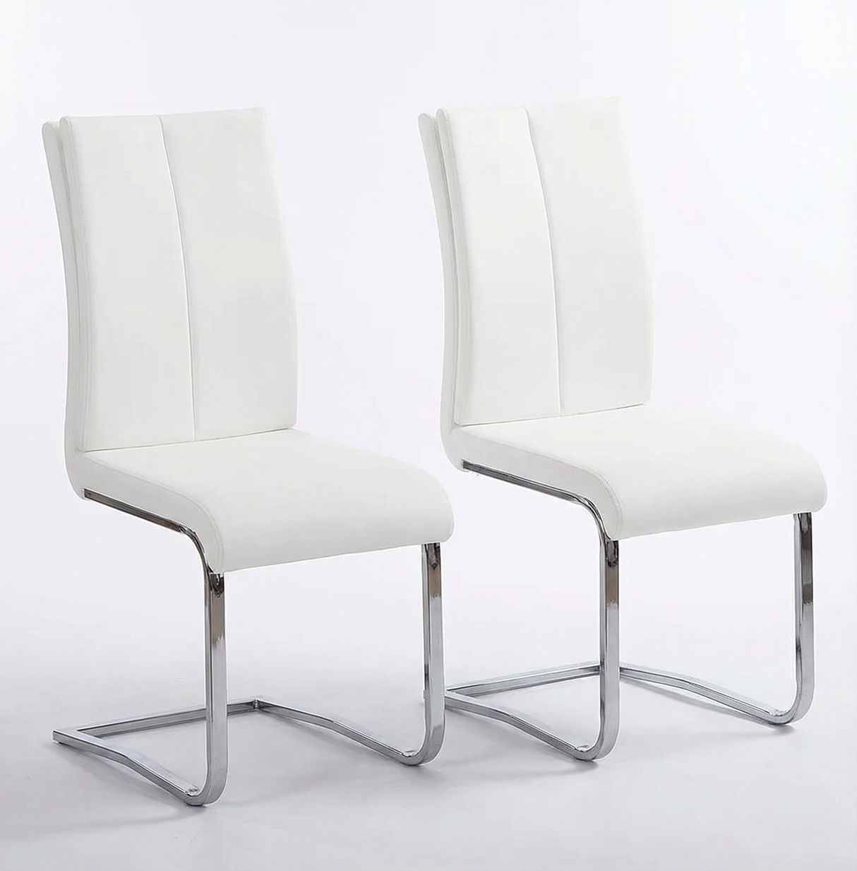 White Lacquer Rectangle Dining Table in Silver & 2 Chairs