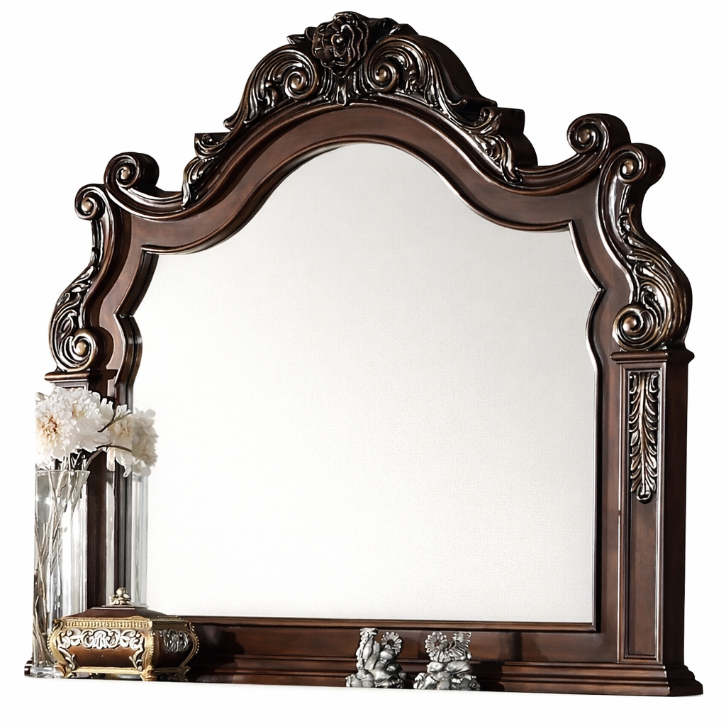 Traditional Ornate Santa 5-Piece Bedroom Set in Rich Cherry Finish