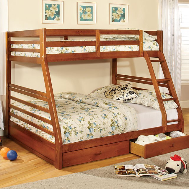California III Twin over Full Bunk Bed with 2 Drawers - Transitional Solid Wood in 5 Finishes