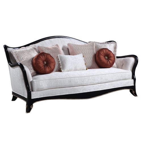 Nurmive Cabriole Living Room Collection - Tufted Wingback Sofa, Loveseat & Chair with Gold Trim in Beige
