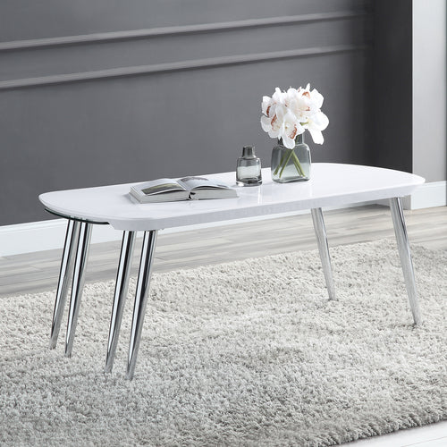Patina Extendable Coffee Table - Pull-Out Glass Top on Chrome Legs in High Gloss White