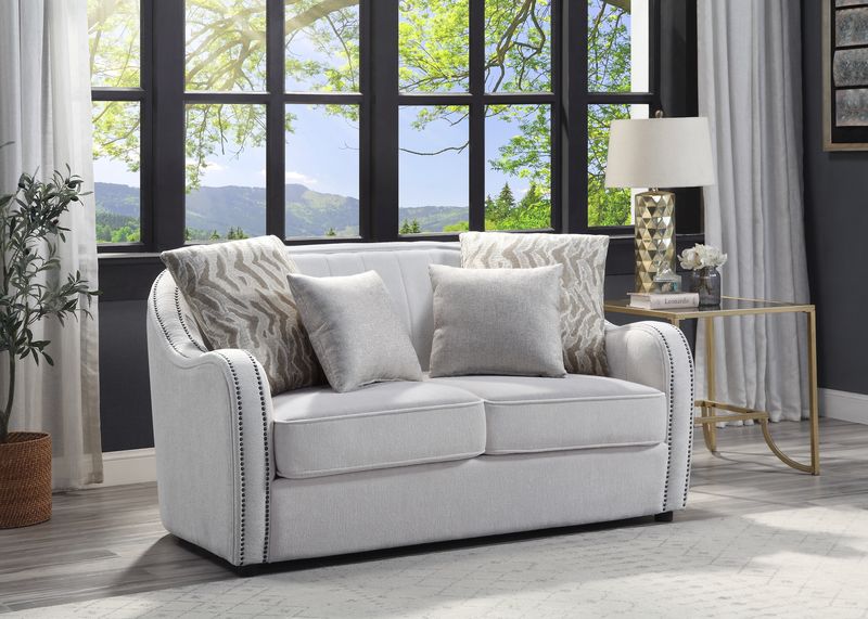 Mahler Living Room Collection - Curved Barrel Loveseat & Chair with Nailhead Trim in Beige Linen