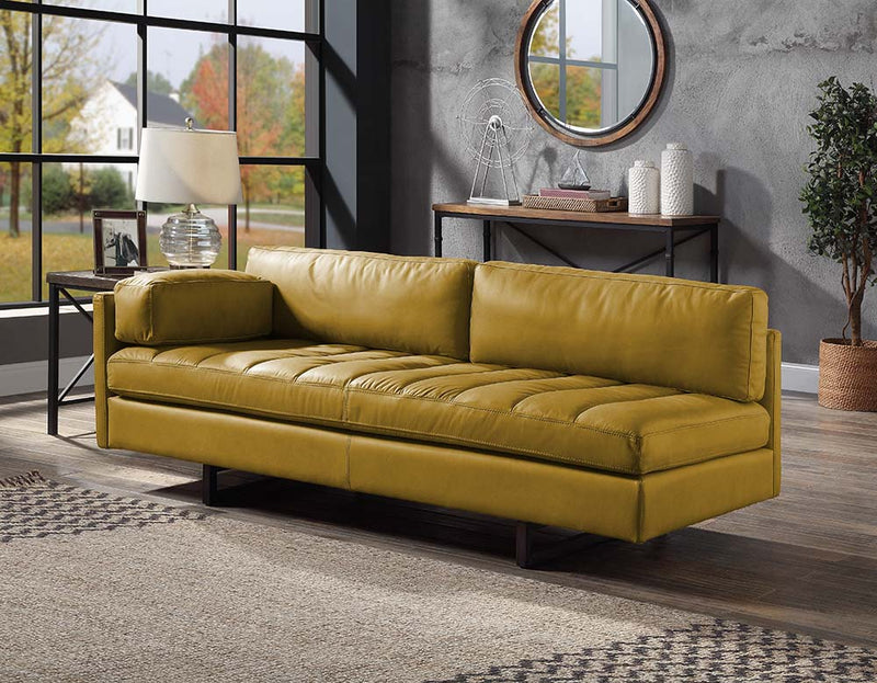 Radia Leather Sofa - Channel Tufted Seat, Track Arms & Sled Base in Turmeric