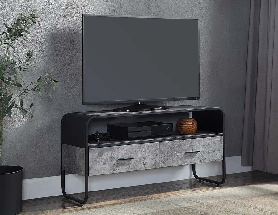 Raziela Living Room Collection - Industrial Concrete Gray TV Stand, Side Pier, Coffee & End Tables