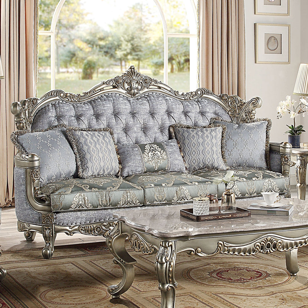 Miliani Button-Tufted Sofa, Loveseat & Marble Sofa Table