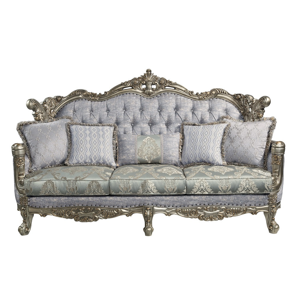 Miliani Button-Tufted Sofa, Loveseat & Marble Sofa Table