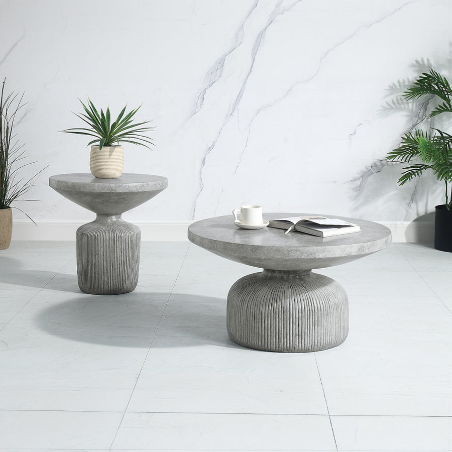 Laddie Round Coffee & End Table - Fiber Concrete in Weathered Gray