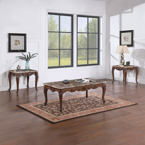 Nayla Traditional End Table - Natural Marble Top & Carved Queen Anne Legs in Cherry