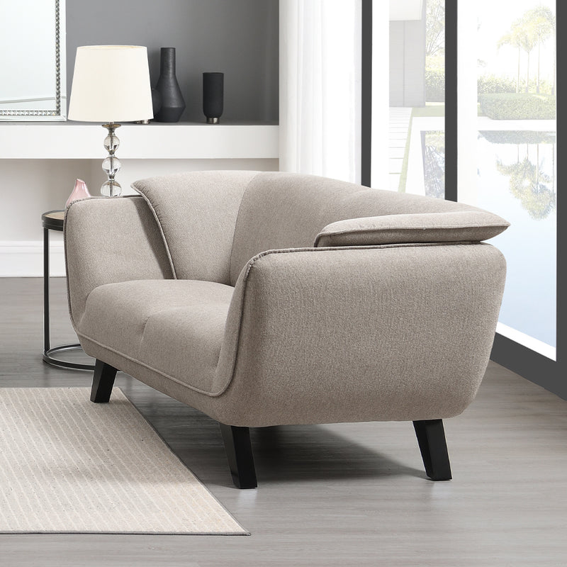 Nayeli Mid-Century Sofa, Loveseat & Chair - Pocket Coil Seating & Tapered Legs in Brown Linen or Light Gray Boucle
