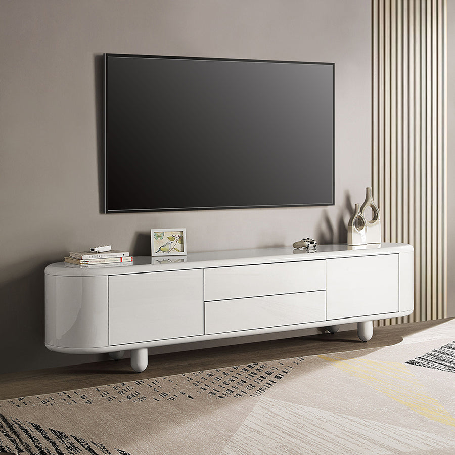Keely 94" TV Stand - 2 Doors, 2 Drawers & Shelves in White High Gloss