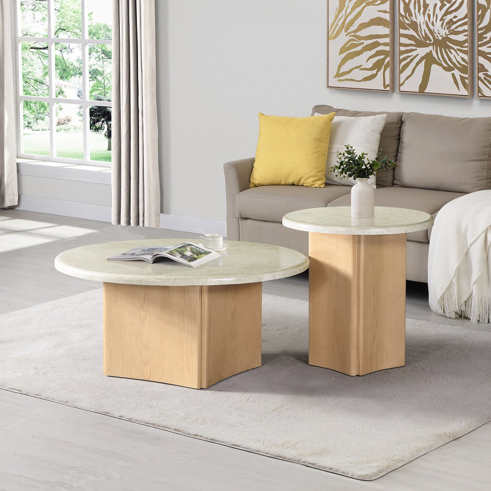 Qwin Round Marble-Top Coffee & End Tables