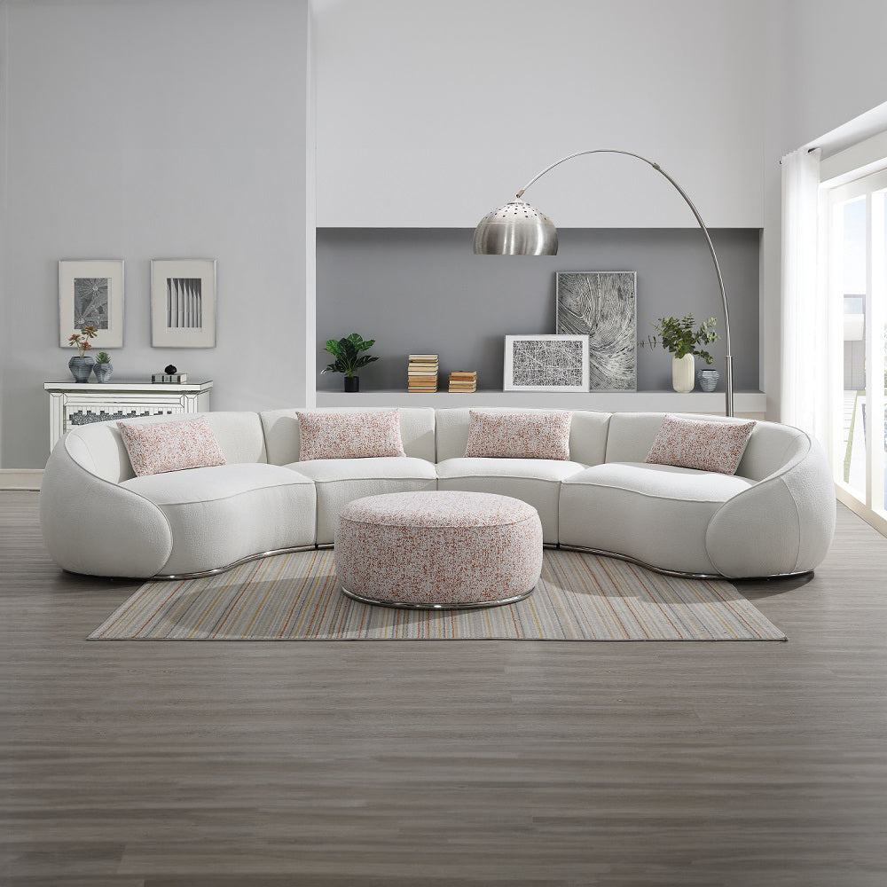 Sahara Curved Boucle Sectional & Round Ottoman