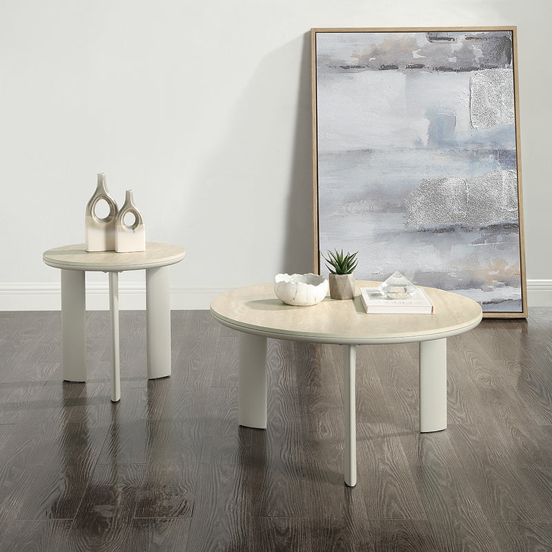 Ingram Round Coffee & End Table - Ceramic Top on Light Gray Base