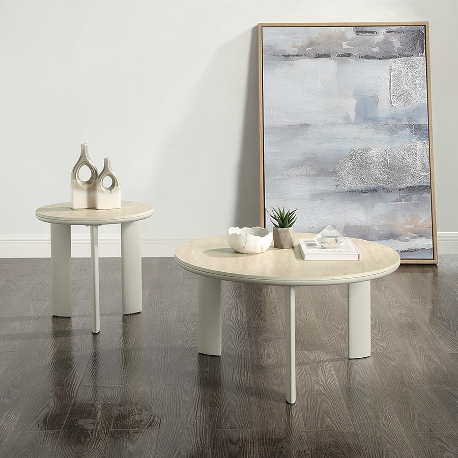 Ingram Round Coffee & End Table - Ceramic Top on Light Gray Base