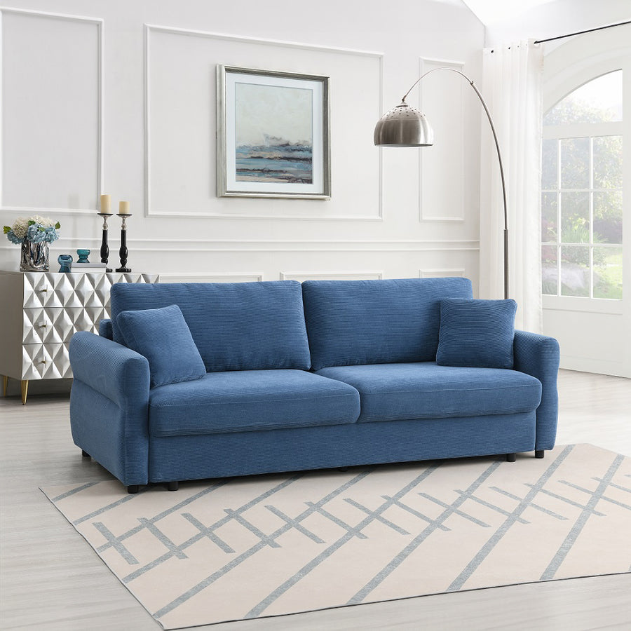 Haran Sleeper Sofa - Pull-Out Bed, Storage & Pocket Coil Seat in Blue or Beige Fabric