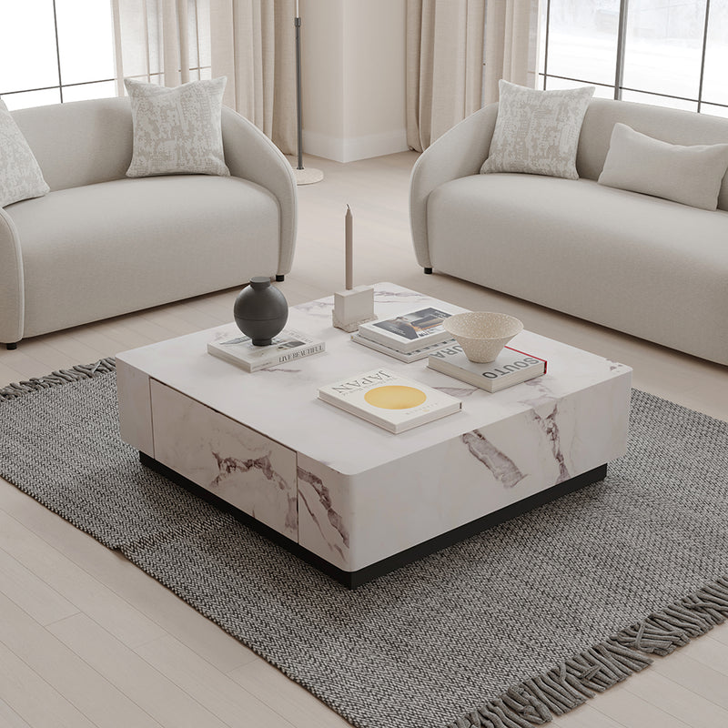 Fritzy Modern Occasional Table Collection - Engineered Stone Coffee, End & Console Tables in White