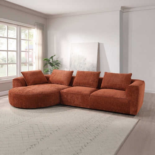 Aceso Sectional Sofa with 4 Pillows - Deep Seating in Rust Brown Chenille