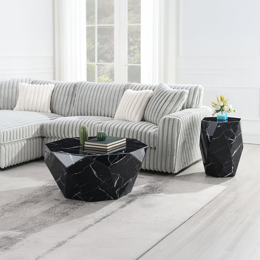 Dara Contemporary Occasional Collection - Round Glass & Marble-Top Tables, Console & Mirrors in Black