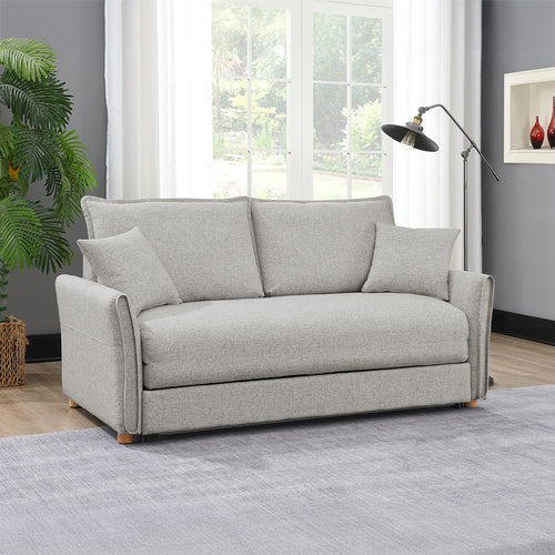 Oran Queen Sleeper Sofa with Storage - Pocket Coil Seat in Gray Chenille