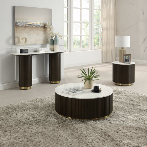 Clayten Marble-Top Occasional Tables & Mirror - Metal Trim Accents in Espresso