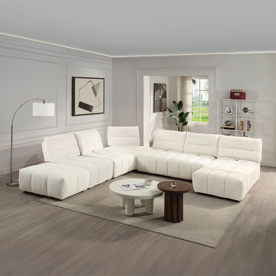 Loanna Modular Sectional Pieces - Adjustable Seat Backs in Beige or Coral Red Linen