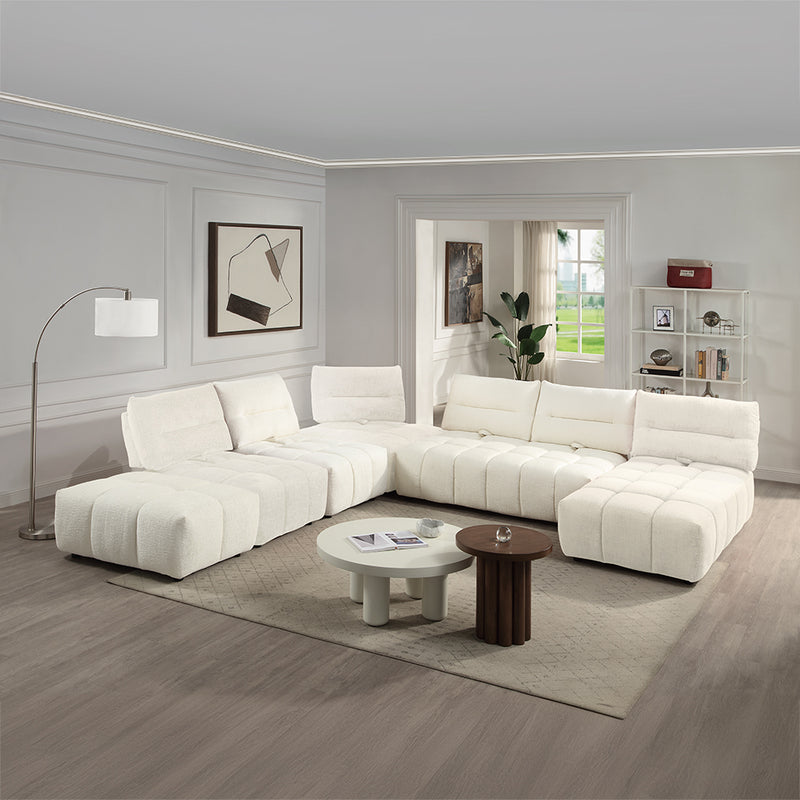 Loanna Modular Sectional Pieces - Adjustable Seat Backs in Beige or Coral Red Linen