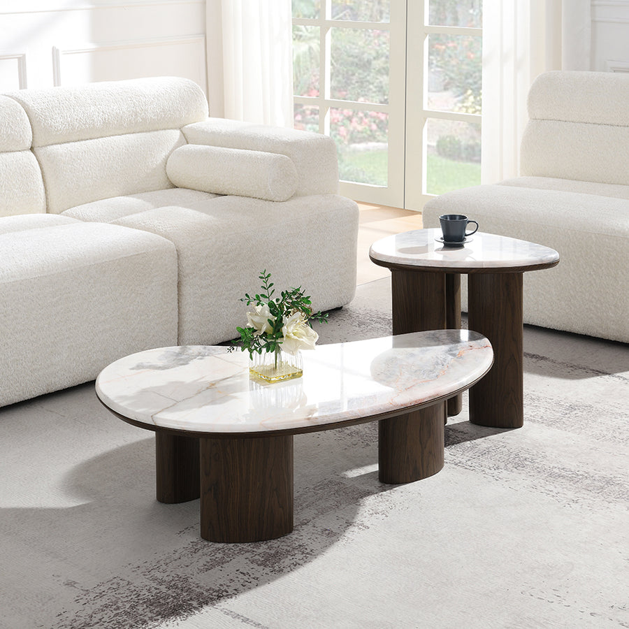 Hanale Natural Marble Coffee, End & Console Tables - Architectural Legs in Warm Brown