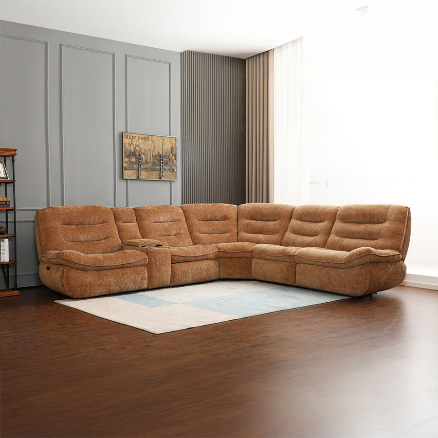 Emmy Power Motion Sectional Sofa - Zero Gravity Reclining, Wireless Charging & USB in Orange Chenille