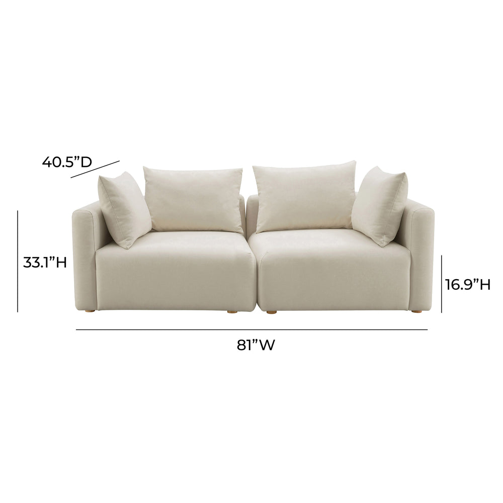 Hangover 81" Cream Performance Linen Loveseat dimensions