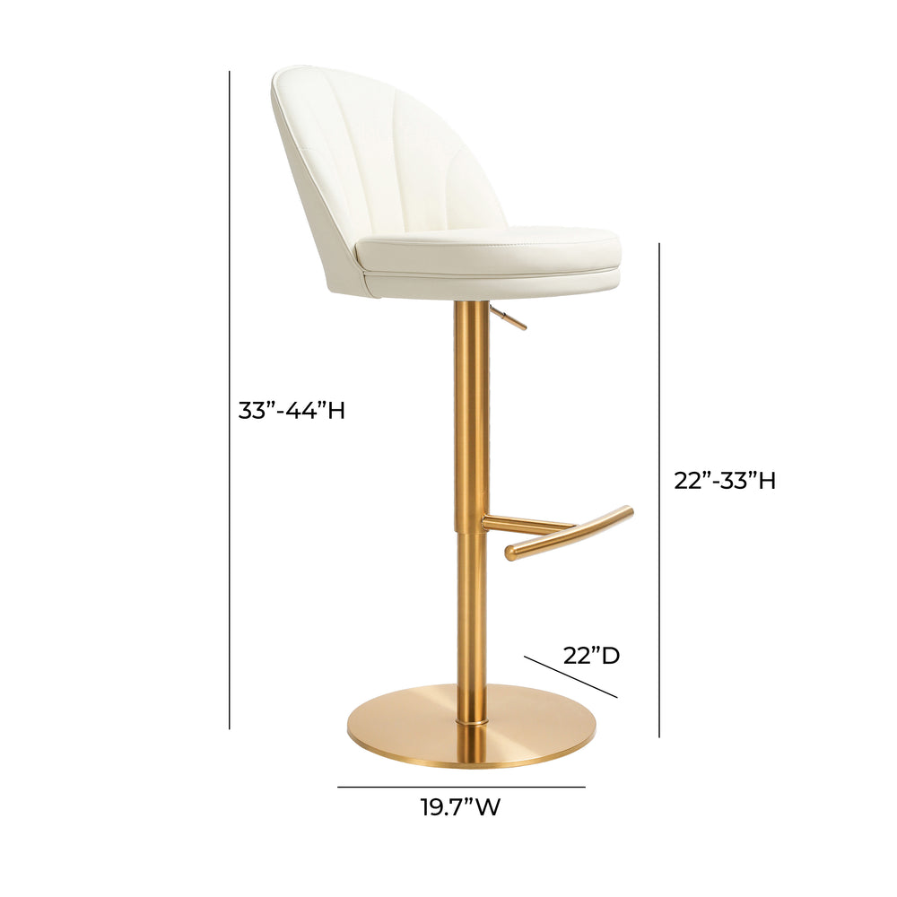 Venus Cream Performance Vegan Leather and Gold Adjustable Swivel Stool dimensions