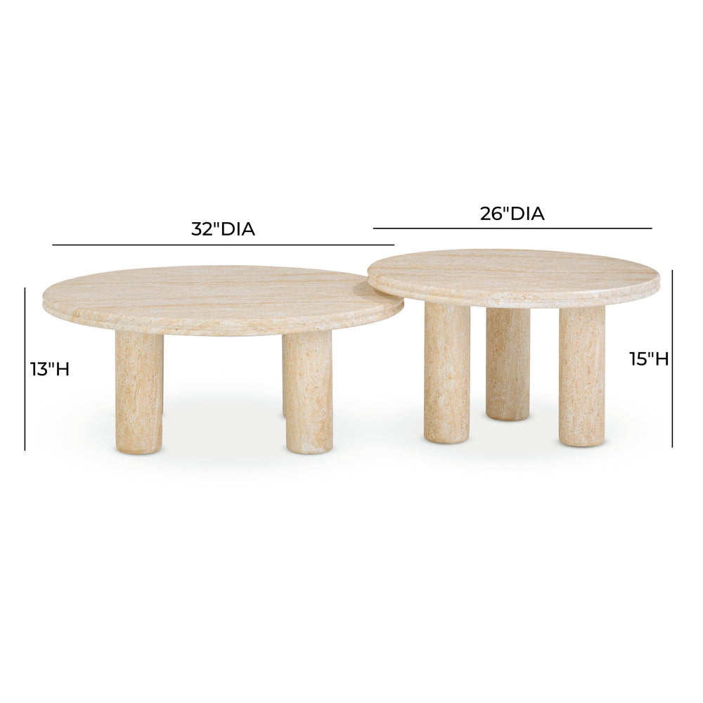 Amora 2-Piece Faux Travertine Indoor/Outdoor Nesting Accent Table Set dimensions