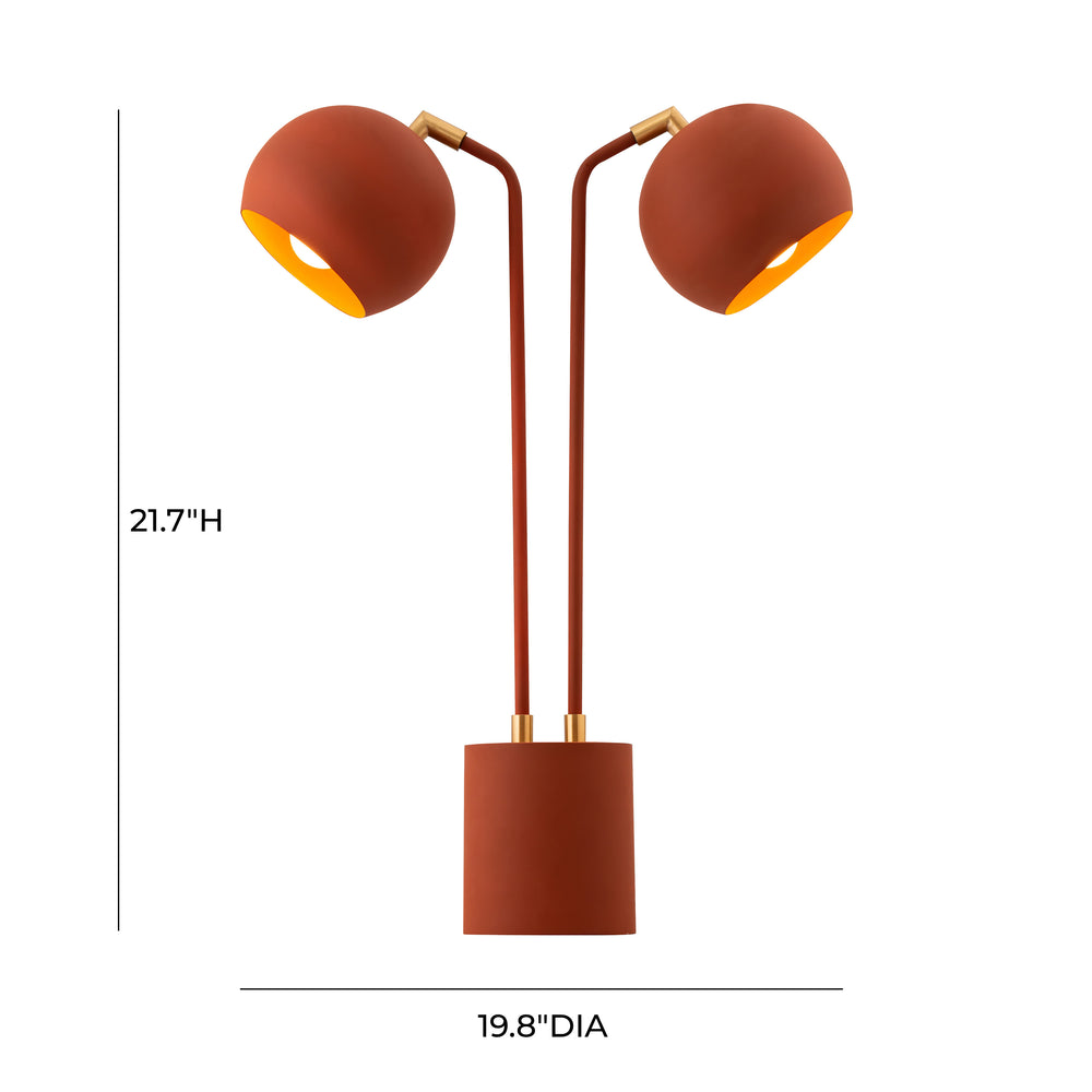 Hubli Table Lamp in Red Terracotta - Statement Iron Accent Lamp with Two-Bulb Design dimensions